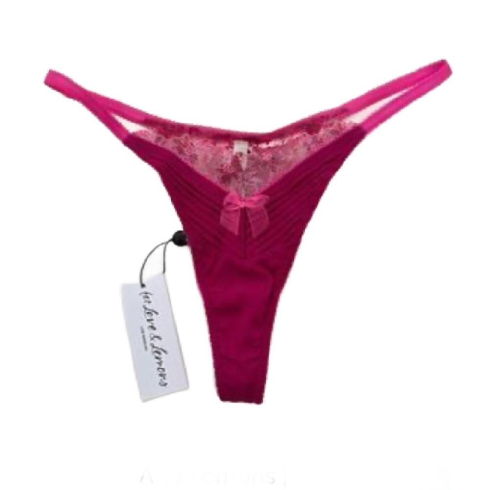 For Love‎ & Lemons Bright Pink Lace & Satin Thong XS $79